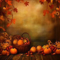 Naklejka na ściany i meble Thanksgiving Backgrounds: Festive Tables, Harvest Scenes, Cozy Fireplaces, Thankful Trees, and Joyful Families