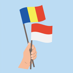 Flags of Romania and Monaco, Hand Holding flags