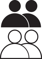 The 2 people icon on the right, solid and outline vector black illustration on a white background
