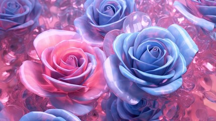 Fototapeta na wymiar Pink Purple And Blue Rose Flowers Glitter Super Detail. Generative AI