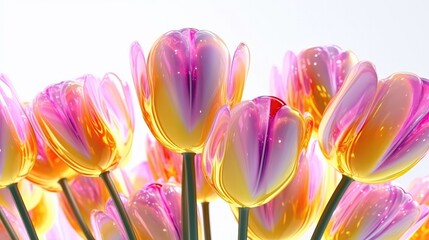 Purple And Yellow Tulip Flowers Glitter Super Detail. Generative AI