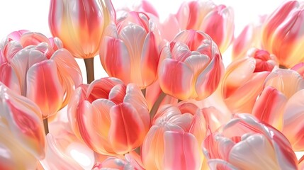Red Pink And Orange Tulip Flowers Glitter Super Detail. Generative AI