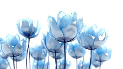 Blue Tulip Flowers Glitter Super Detail. Generative AI
