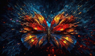  a colorful butterfly flying through the air with bright lights on it's wings.  generative ai