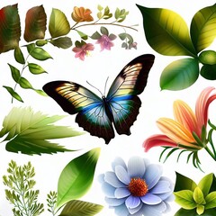 Butterfly on green leaves and green forest, generative ai