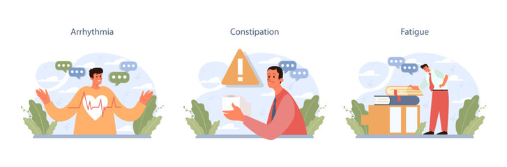 Nicotine withdrawal symptoms set. Common effects on character