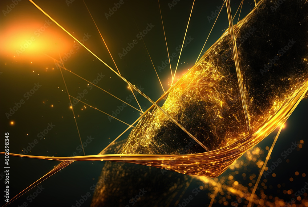Aufkleber Abstract science and technology background with shiny connection elements and sci-fi intefrace. Tech abstraction wallpaper. Generated AI. Generative AI