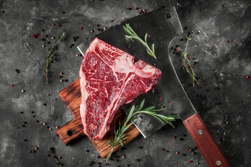 T-Bone steak marble, raw meat steak beef with rosemary