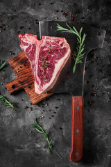 T-Bone steak marble, raw meat steak beef with rosemary