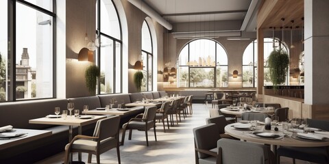 Fototapeta na wymiar Sophisticated Modern Restaurant Interior AI Generated Generative AI
