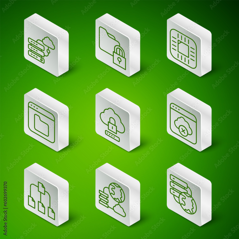 Poster set line network cloud connection, cloud computing lock, browser files, folder and, tree and failed 