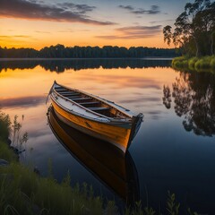 Boat on the lake at sunset made with generative AI.