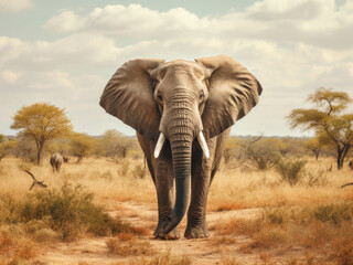 Fototapeta na wymiar African elephant in a savanna field