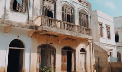 Fototapeta na wymiar Zanzibar street and old buildings. Generated by AI