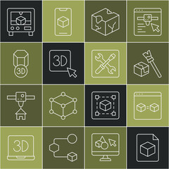 Set line Isometric cube file, 3D printer perfect copy, and setting icon. Vector