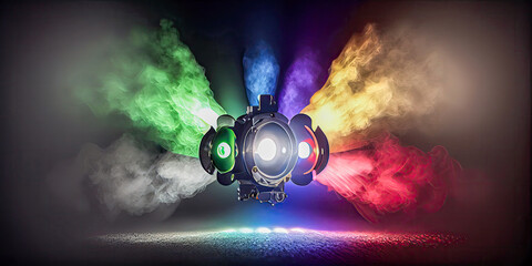 stage lights colors spotlight beams with smoke, concept graphic resources, Generative AI