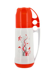 Red Vacuum flask on a white background.