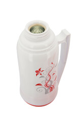 Red Vacuum flask on a white background.