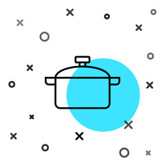 Black line Cooking pot icon isolated on white background. Boil or stew food symbol. Random dynamic shapes. Vector
