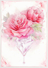 pink roses frame watercolor