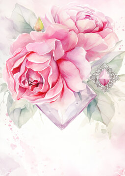 pink roses frame watercolor card
