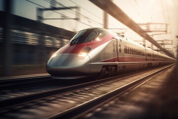 Fototapeta premium Bullet train in motion - generative ai