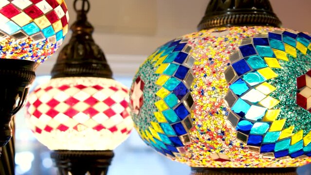 Turkish decorative lamps for sale on Grand Bazaar at Istanbul, Turkey. High quality photo