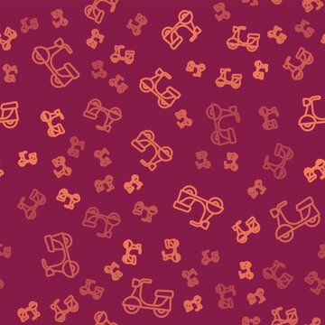 Brown line Scooter icon isolated seamless pattern on red background. Vector