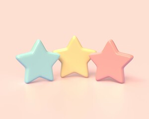 3d stars icons on isolated pink background. 3d render illustration