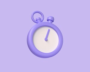 3d stopwatch icon in minimalistic cartoon style. timer illustration on isolated on purple background. 3d rendering - obrazy, fototapety, plakaty
