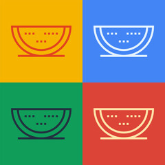 Pop art line Watermelon icon isolated on color background. Vector