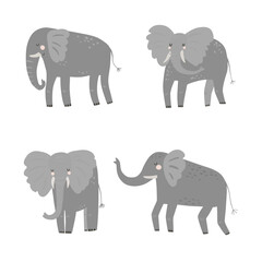 Vector illustration of four elephants. Children's illustration flat style. Easily editable. Suitable for the design of postcards, clothes, mugs, t-shirts, notebooks, stationery.