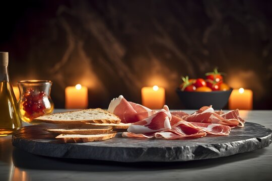 jamon platter luxury served in an expensive restaurant, ai tools generated image