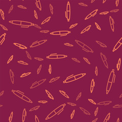 Brown line Pen icon isolated seamless pattern on red background. Vector