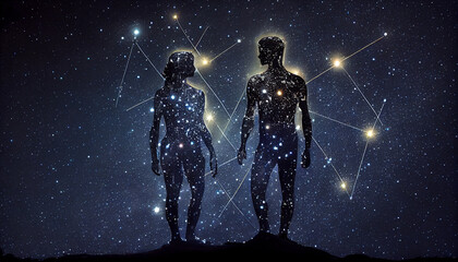 Gemini constellations, zodiac constellation, astrology, astronomy. AI generative content