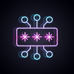 Glowing neon line Cyber security icon isolated on black background. Closed padlock on digital circuit board. Safety concept. Digital data protection. Vector