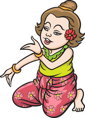 Thai traditional dance, Thai children, Thai cartoons. pop art retro hand drawn style design illustration. transparent background