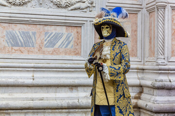 Beautiful mask of a nobleman from the 18th century for Carnival in Venice in Campo San Zaccaria