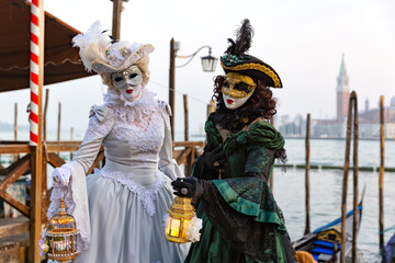 Gorgeous image of carnival masks in Riva degli Schiavoni, Venice