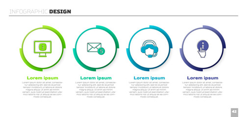 Set Monitor with information, New, email incoming message, Woman headset and Information. Business infographic template. Vector