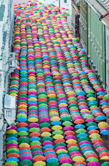 Timisoara street with colorful umbrella