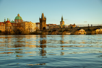 landscape with Vltava river and Charles Bridge
