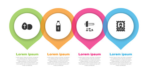 Set Easter egg, Holy water bottle, Crucifixion of Jesus Christ and Christian icon. Business infographic template. Vector