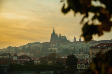 landscape at sundown in autumn in Prague, Czech Republic