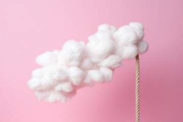 A white cotton cloud with a rope ladder going down on pink background Y2K style
