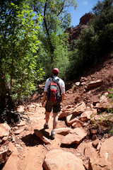 Naklejka premium Adult Male Hiking in the Sedona Desert in Arizona