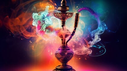 Smoking hookah with smoke on abstract background. Generative ai