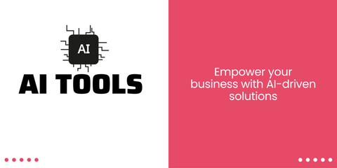 Artificial Intelligence Banner on White and Red Background. Stylish AI Banner with Black and White Text and Icon