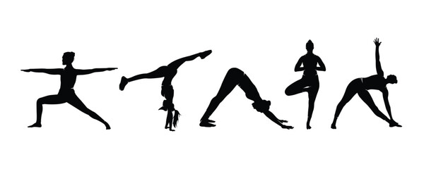 Collection silhouette of yoga activity