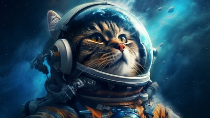 Obraz na płótnie Canvas Astronaut cat. Cute cat wearing an astronaut suit. Generative ai